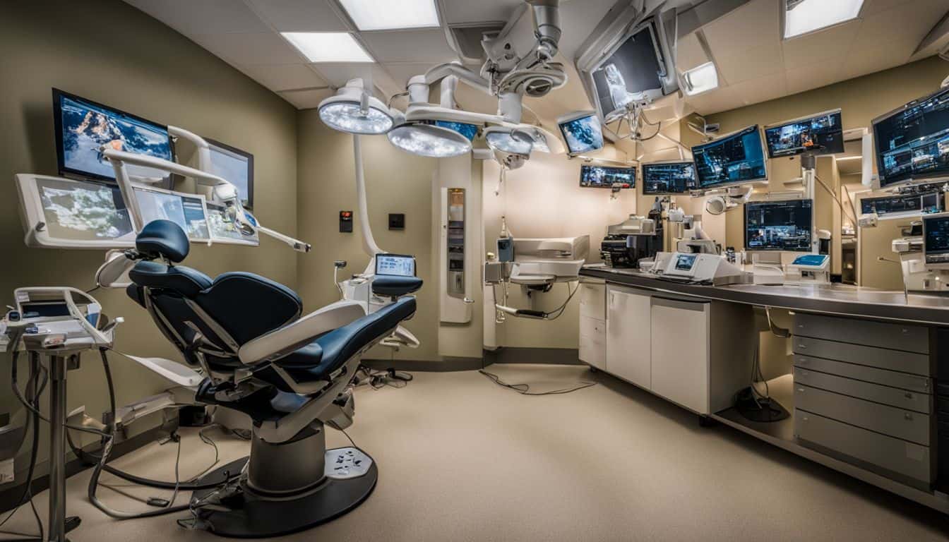 A skilled oral surgeon performing a complex procedure in a modern operating room.